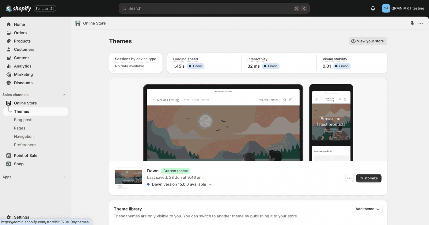 screen cap of shopify backend